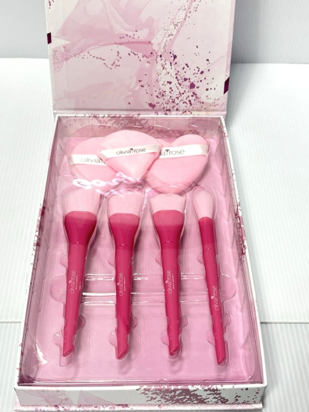 Olivia Rose 7 Piece Makeup Brush & Powder Puff Set Pink Brushes New